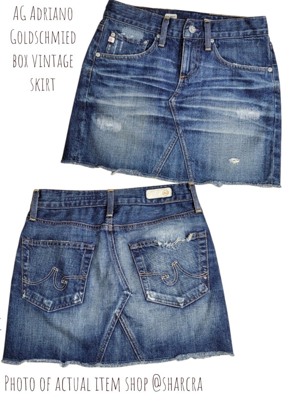 AG Adriano Goldschmied Women's box vintage skirt Short denim Blue jean skirt xs